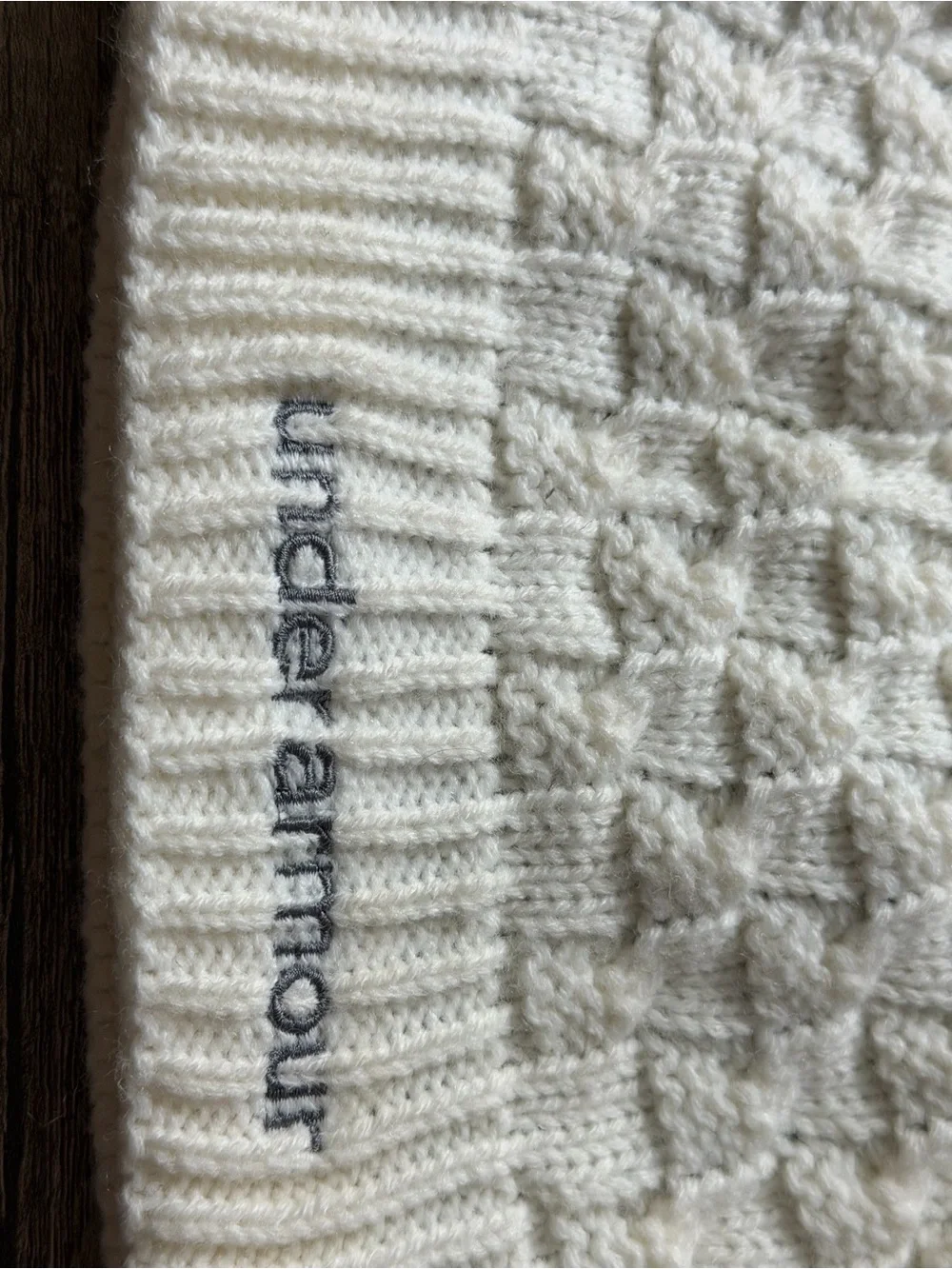 Under Armour Kids Cream Cable Knit Beanie with Embroidered Logo